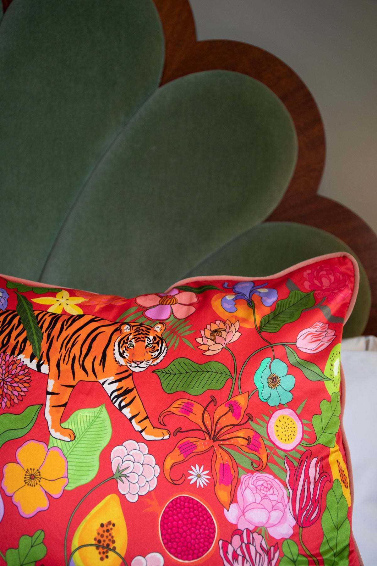 Tiger Bouquet Cushion Cover | Red