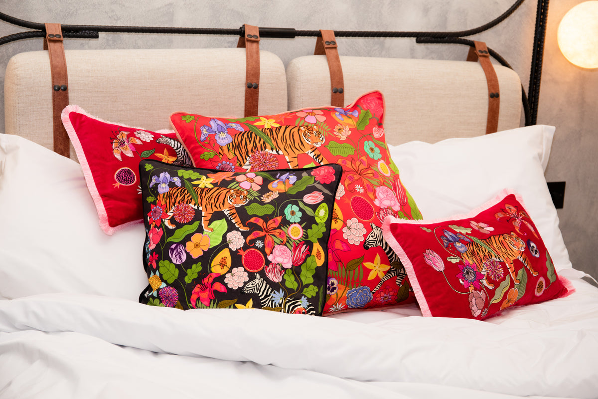 Tiger Bouquet Cushion Cover | Red