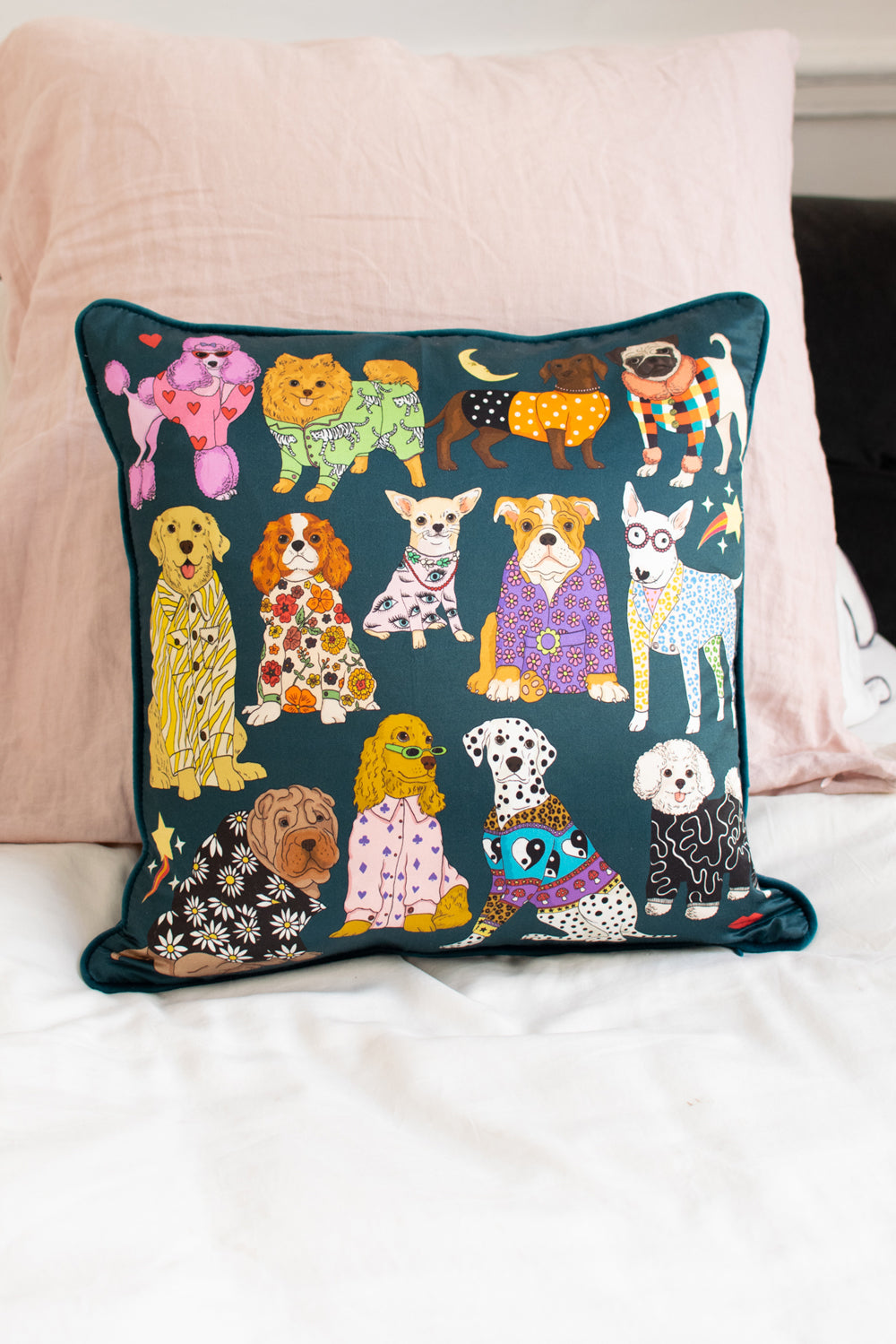 Fashion Dogs Silk Cushion Cover | Teal