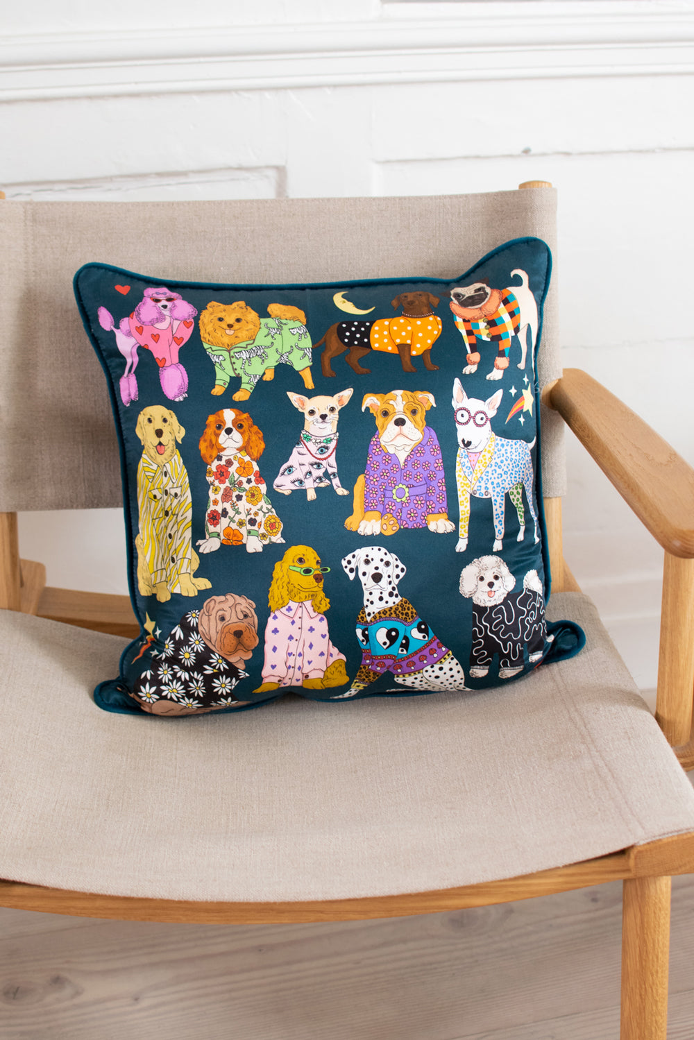 Fashion Dogs Silk Cushion Cover | Teal