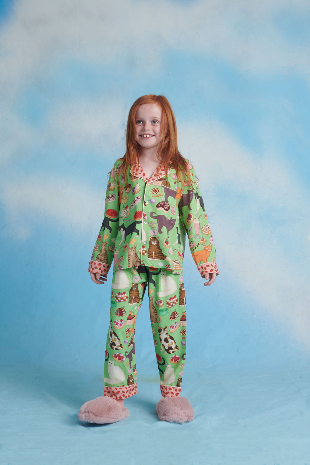 Cat Café Green Kids Pyjama Set