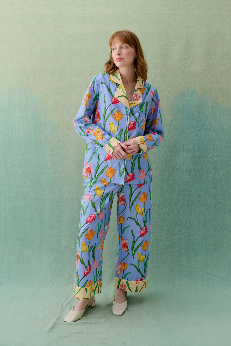 Tulips Powder Blue Cotton Pyjama Set