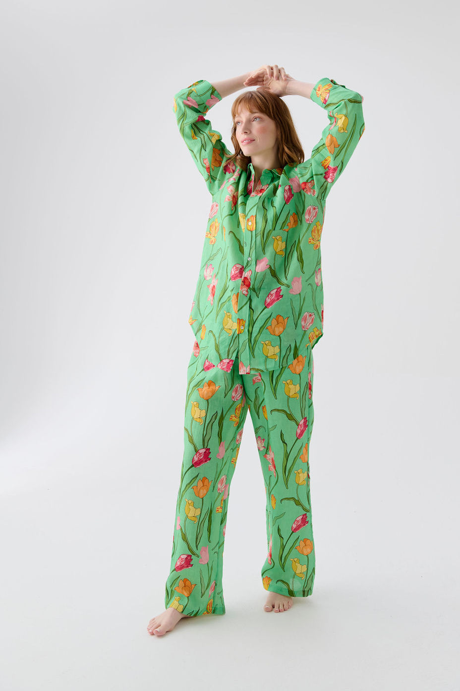 Tulips Green Linen Pyjama Set