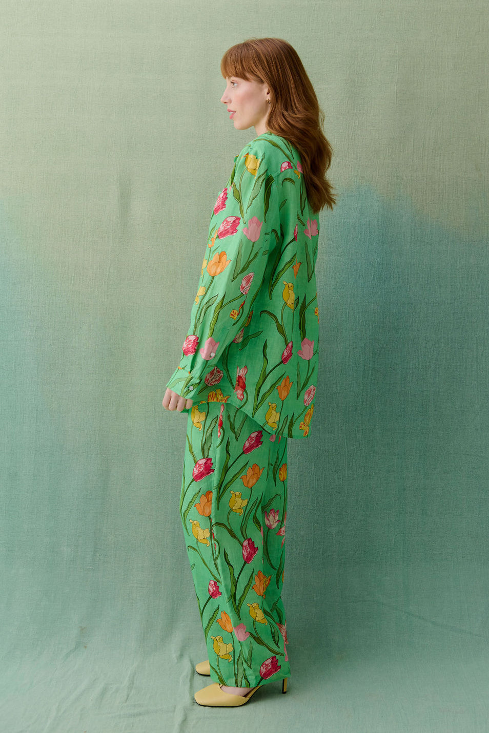 Tulips Green Linen Pyjama Set