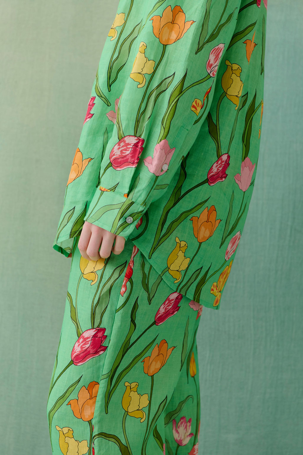 Tulips Green Linen Pyjama Set