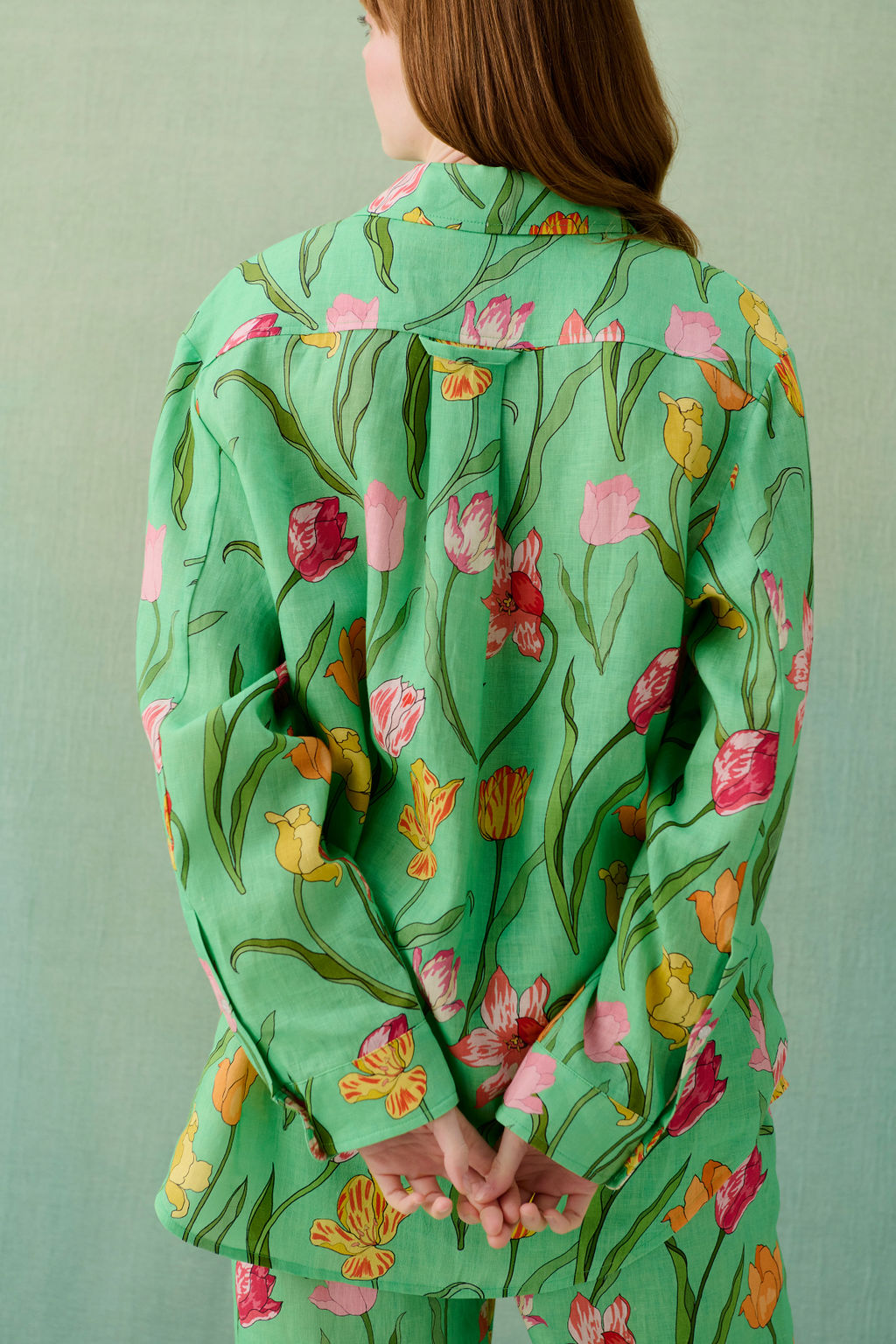 Tulips Green Linen Pyjama Set