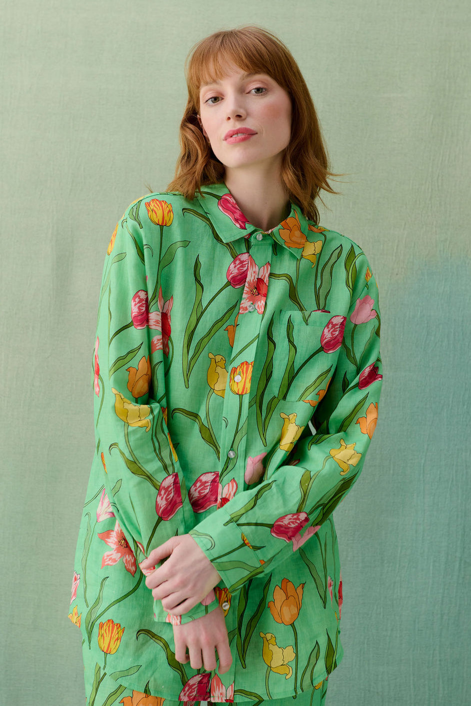 Tulips Green Linen Pyjama Set