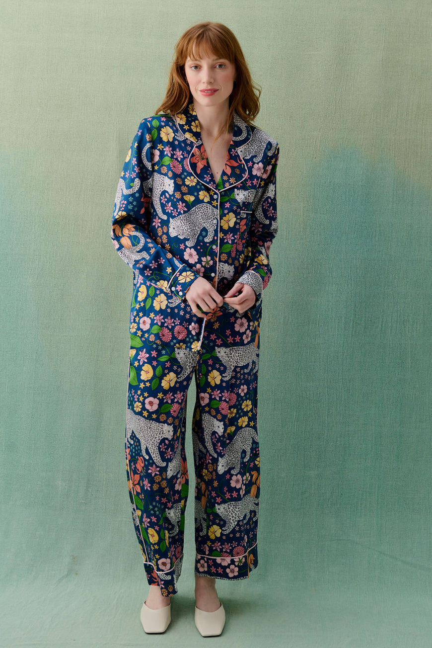 Alpine Leopards Navy Silk Pyjama Set