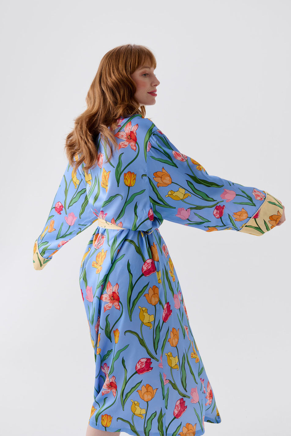 Tulips Powder Blue Silk Robe