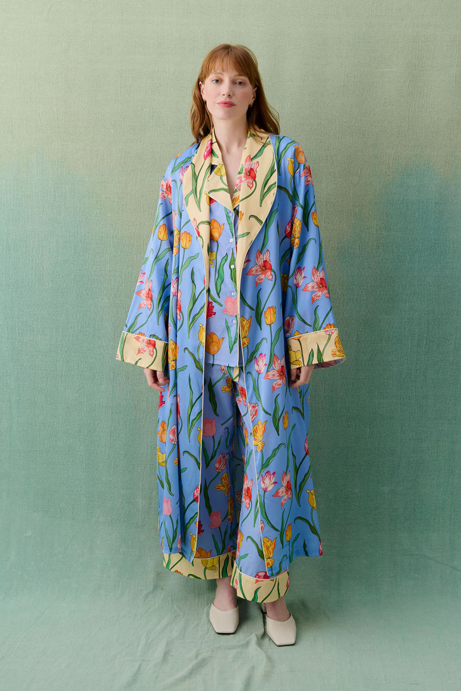 Tulips Powder Blue Silk Robe