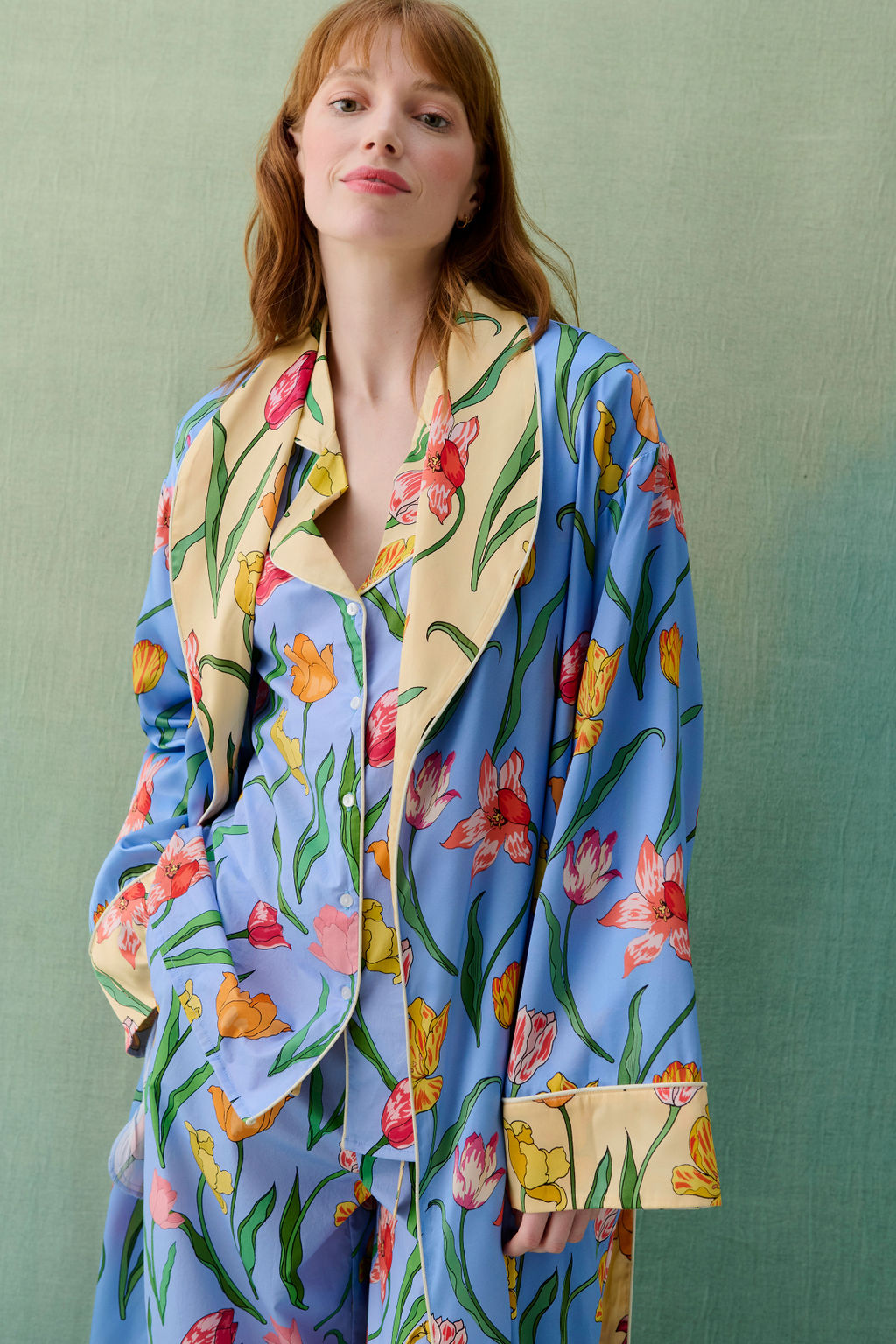 Tulips Powder Blue Silk Robe