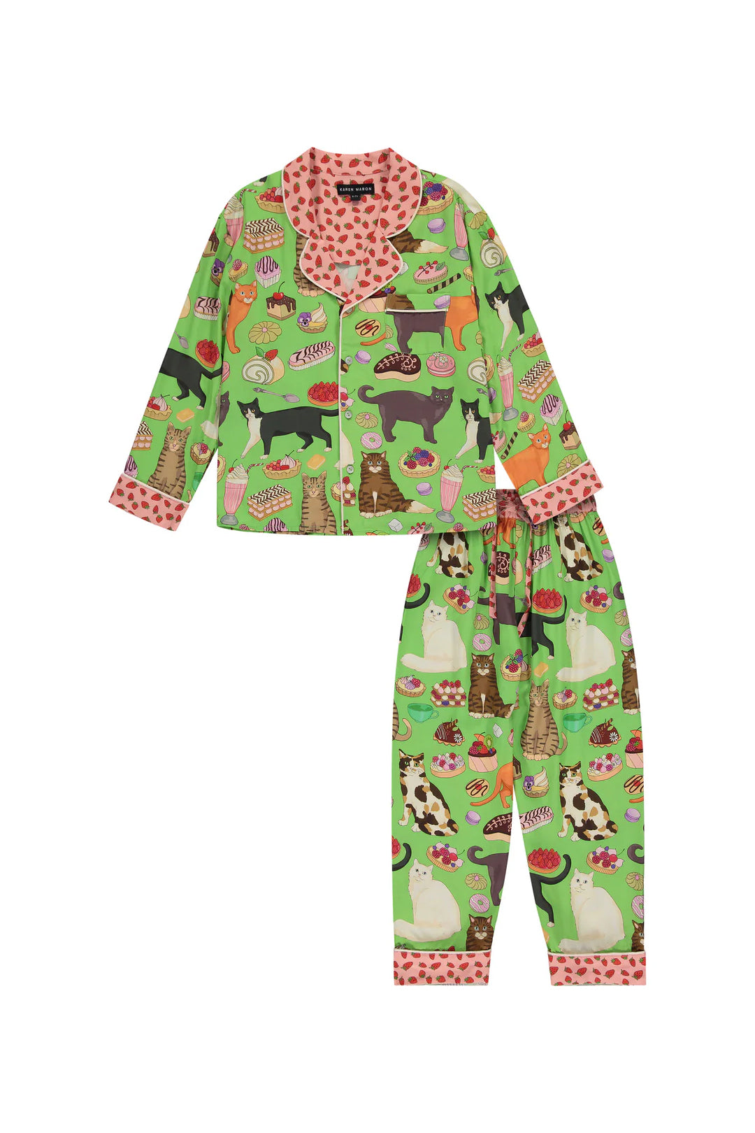 Cat Café Green Kids Pyjama Set