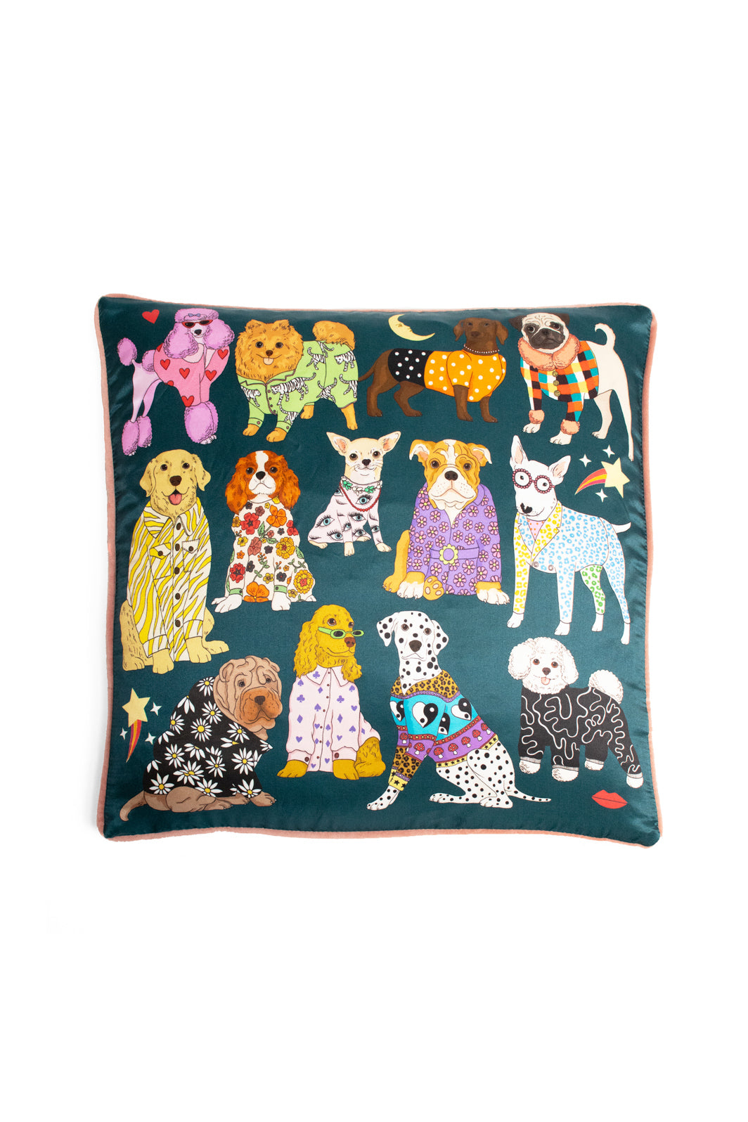 Fashion Dogs Silk Cushion Cover | Teal