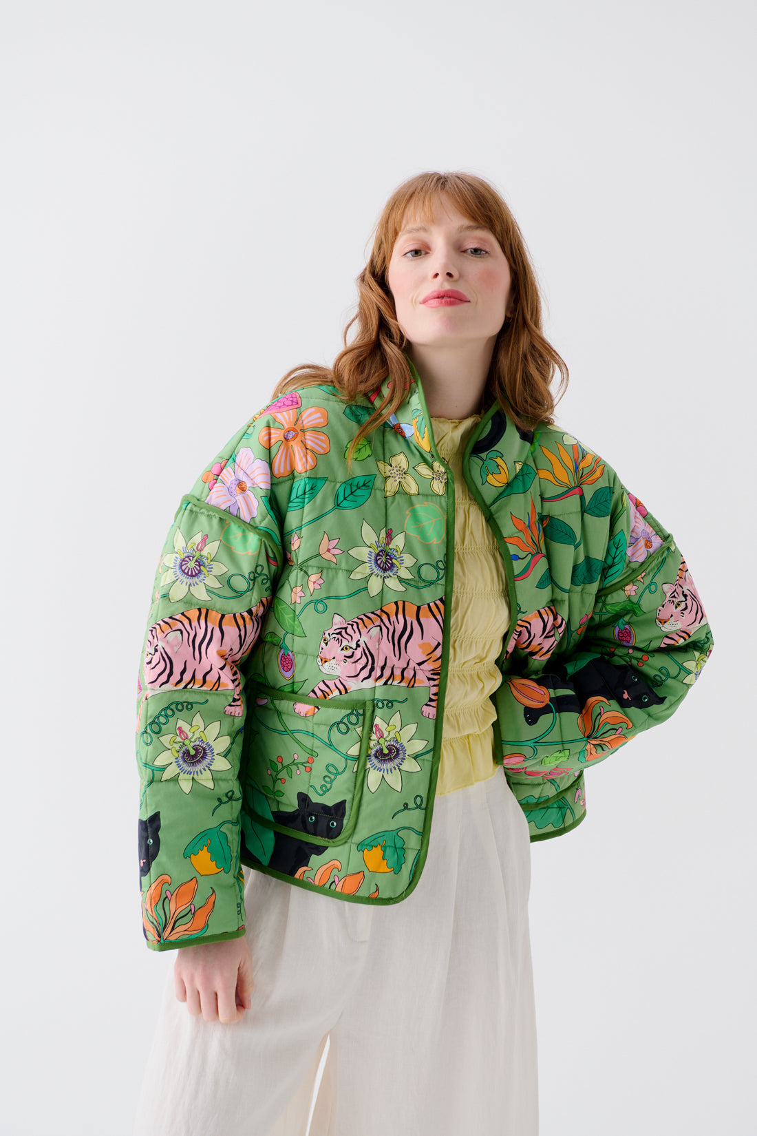 Wild Creatures Green Cotton Quilted Jacket