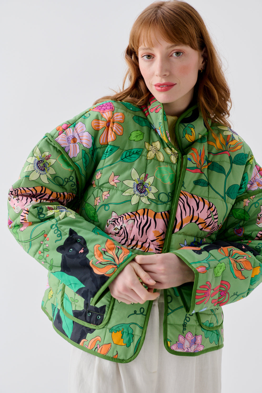 Wild Creatures Green Cotton Quilted Jacket