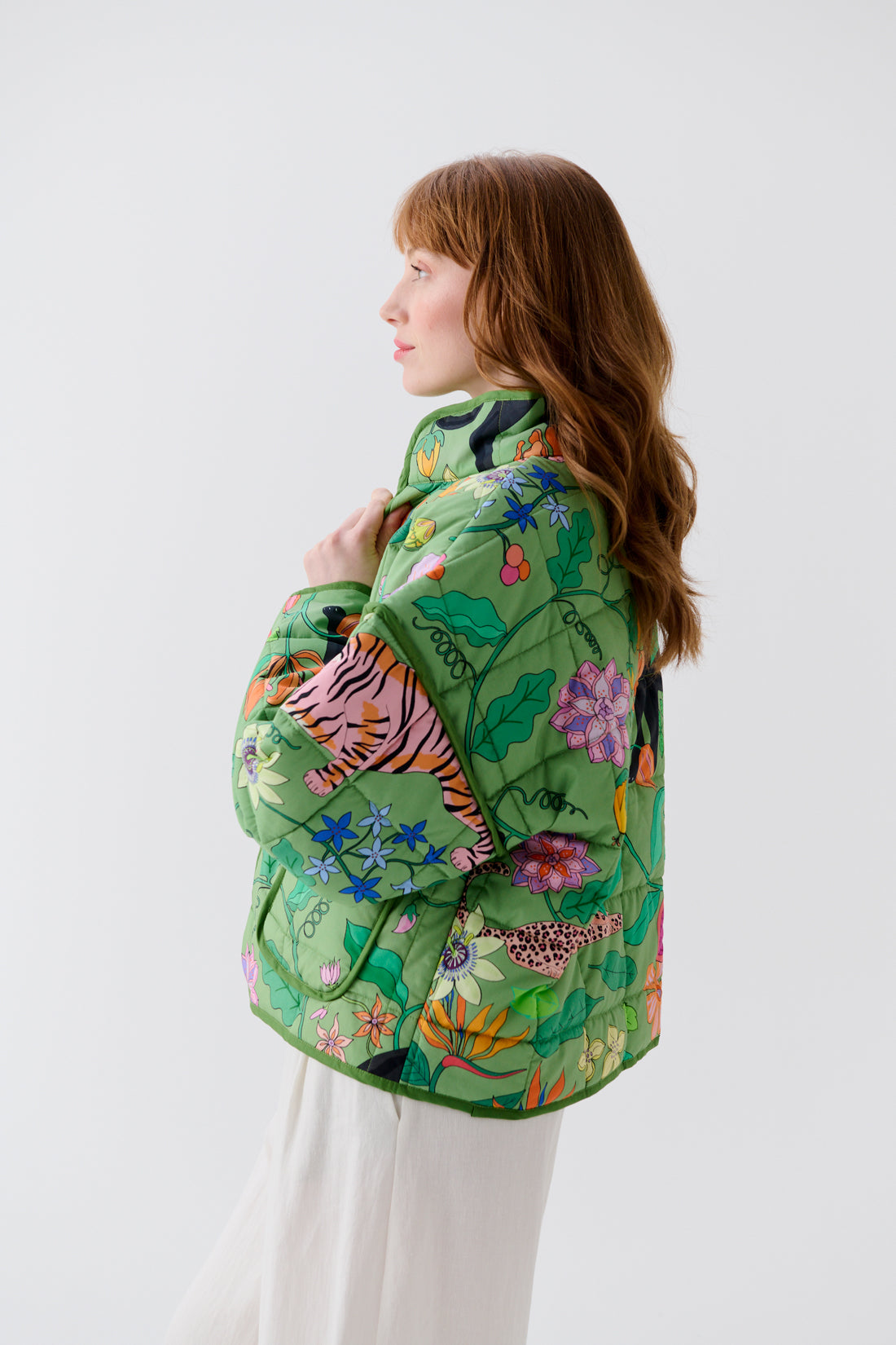 Wild Creatures Green Cotton Quilted Jacket