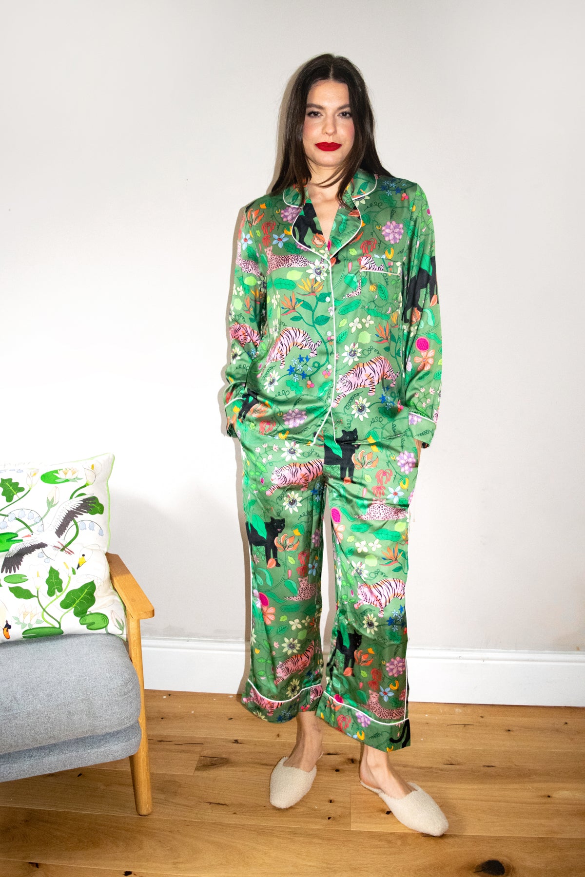 Wild Creatures Green Satin Pyjama Set