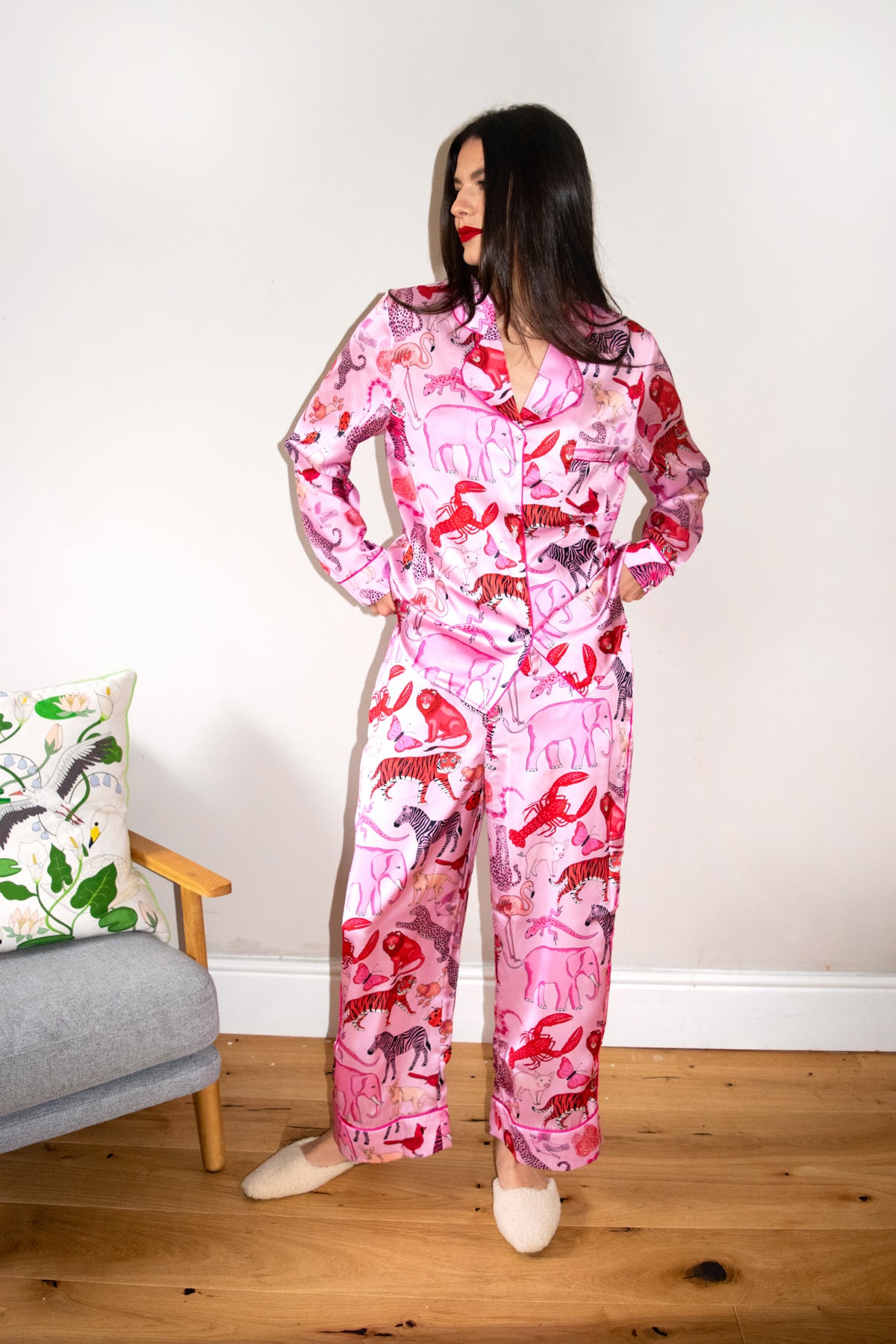 Pink Animals Satin Pyjama Set