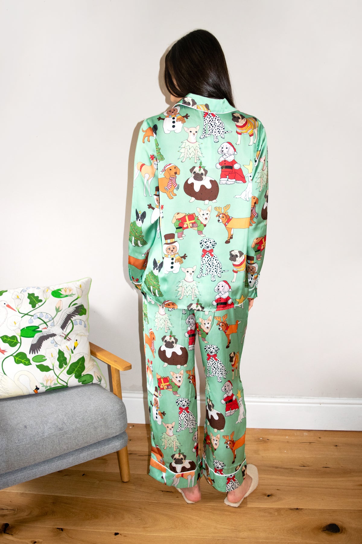 We Woof you a Merry Christmas Green Satin Pyjama Set