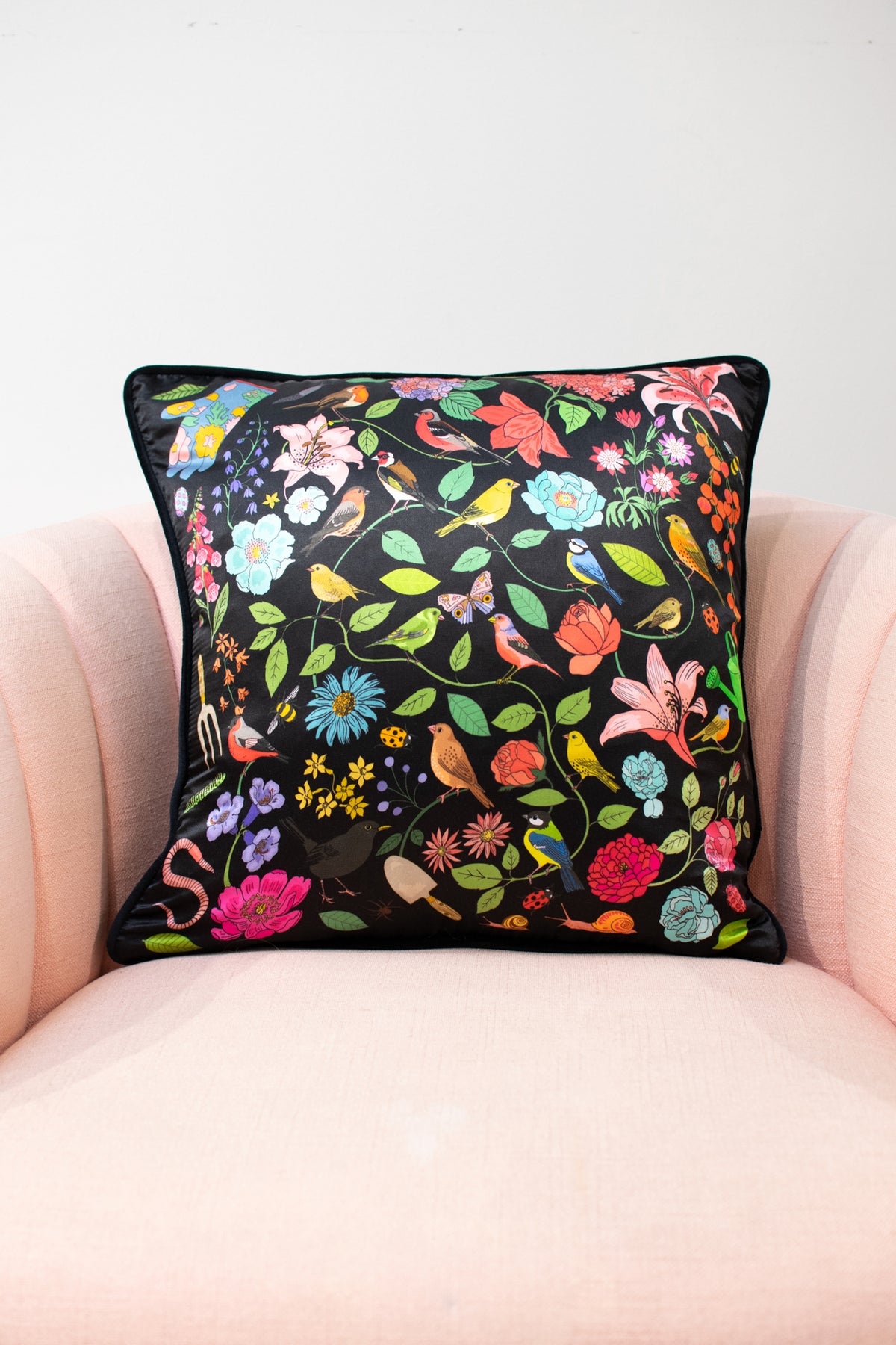 Garden Birds Cushion Cover | Black