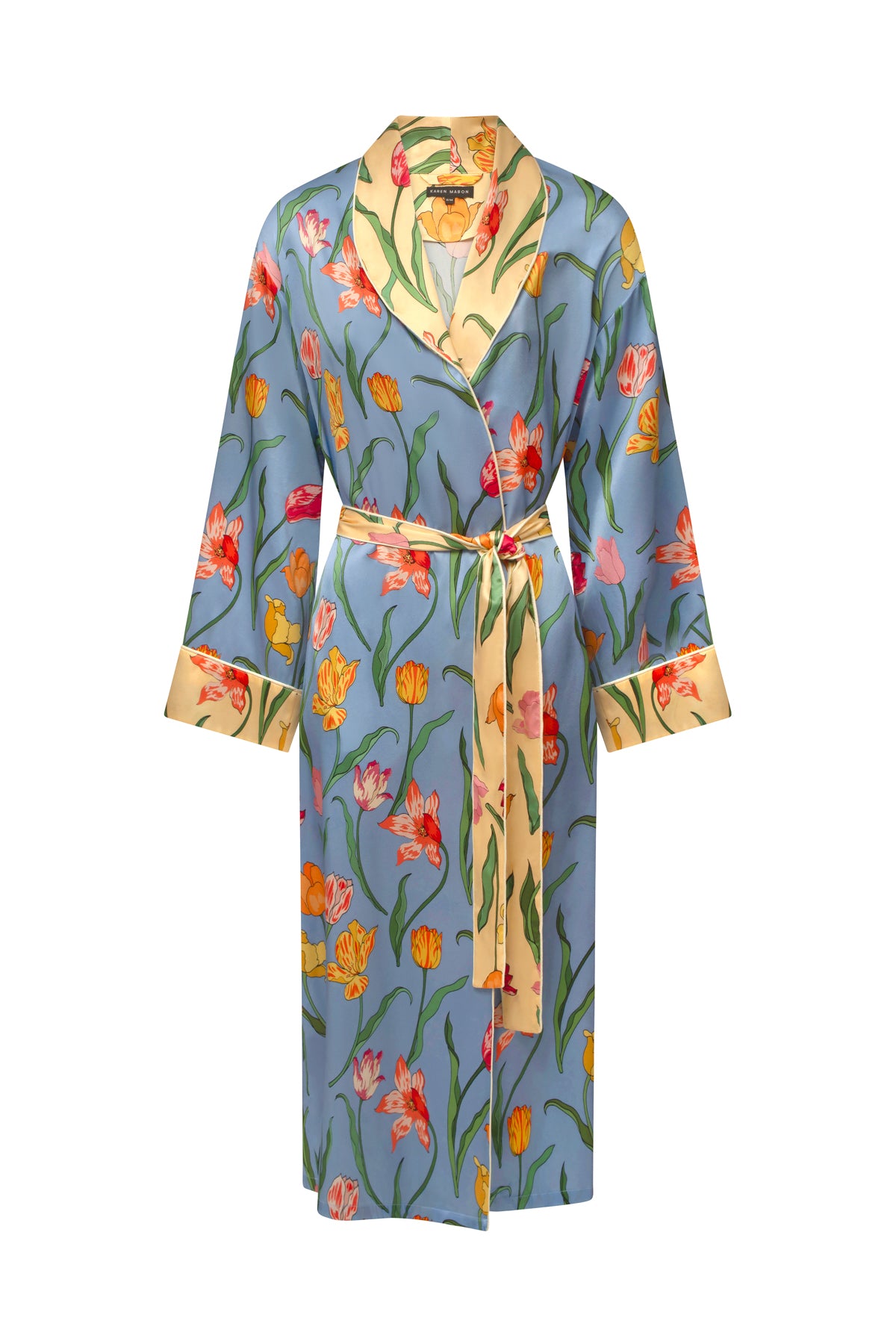 Tulips Powder Blue Silk Robe