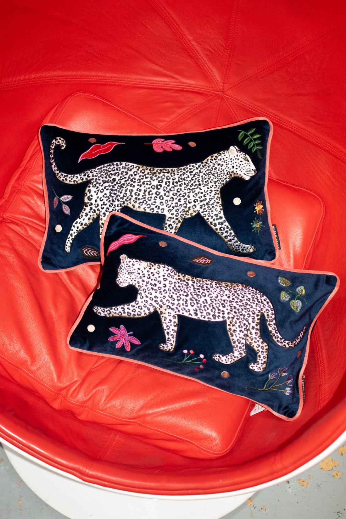 Snow Leopard Velvet Bolster Cushion Cover | Right Facing Leopard