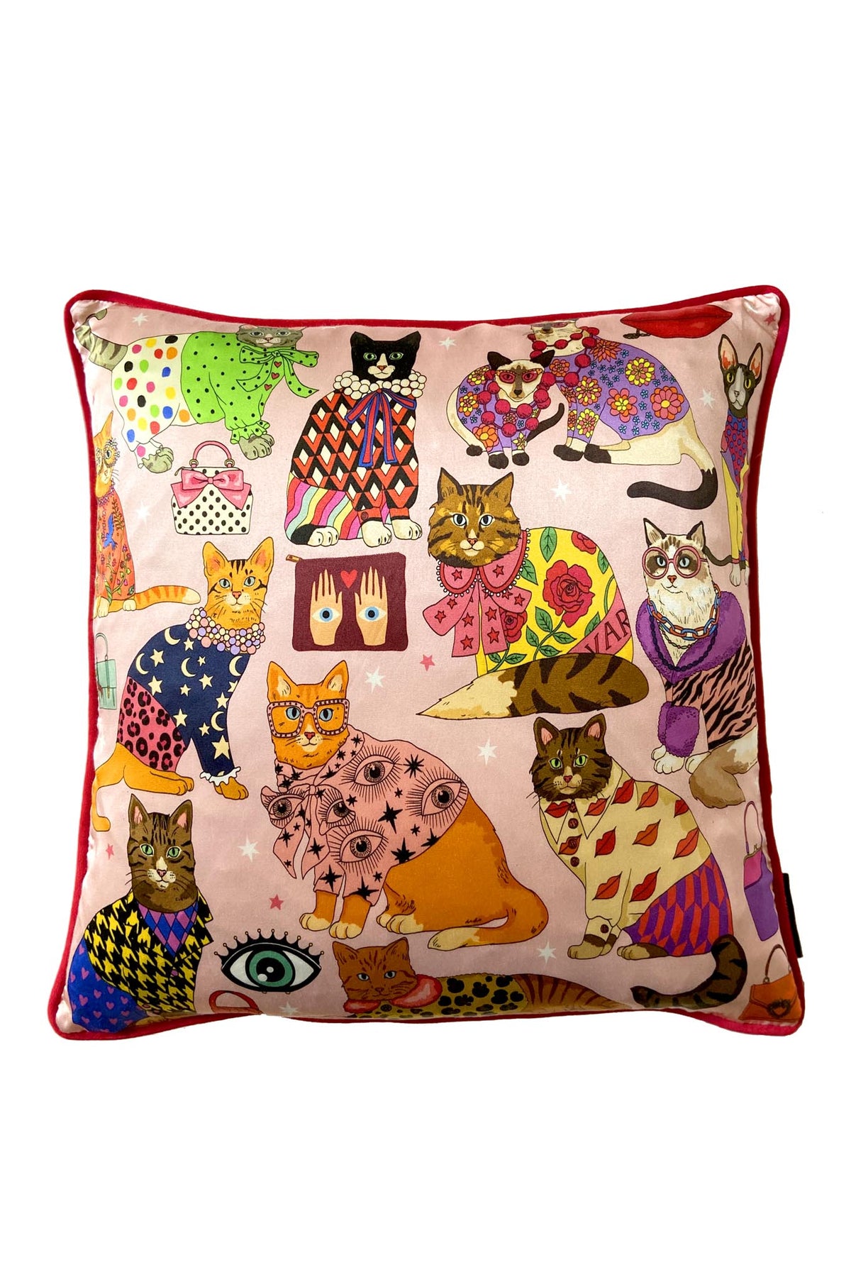 Fashion Cats Cushion Cover | Pink | Silk &amp; Cotton Blend